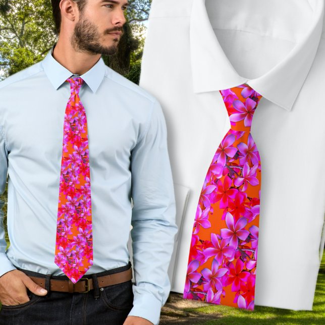 Corbata Brillante y audaz frangipani Naranja rosa floral (Subido por el creador)