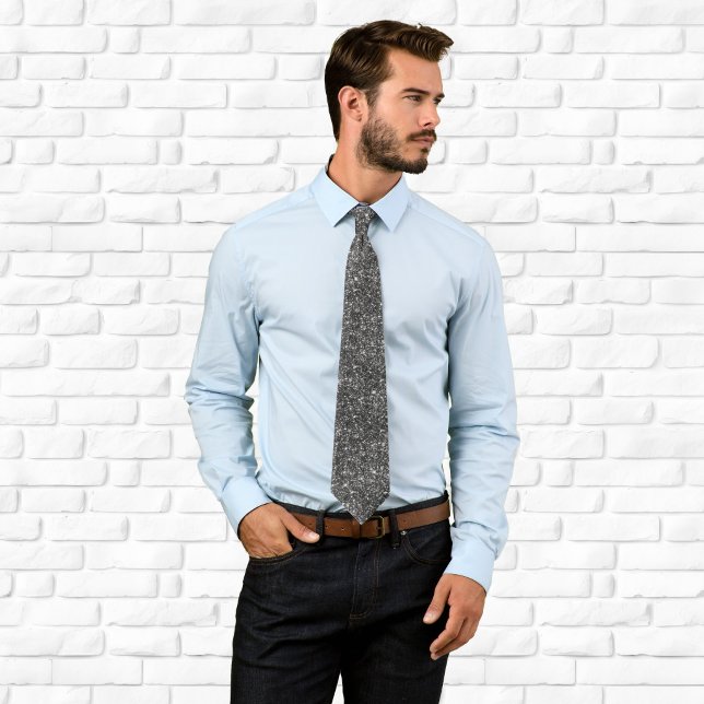 Corbata Brillo de Carbón Lujoso y Brillante (Luxury Sparkly Charcoal Glitter Neck Tie)