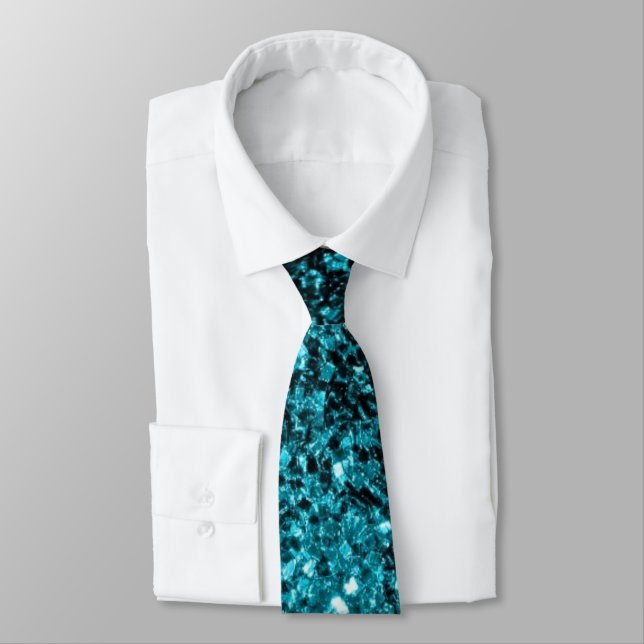 Corbata Brillo falso azul acuático brillante (Atado)
