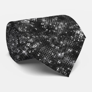 Corbata Brillo Negro Blanco Brillante Destello Glam Disco