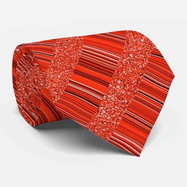 Corbata Brillo y Rayas Rojo Negro Blanco (Enrollado)