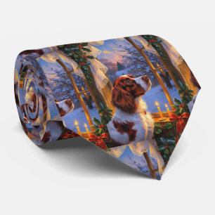 Corbata Brittany Spaniel con luces de Navidad vacaciones