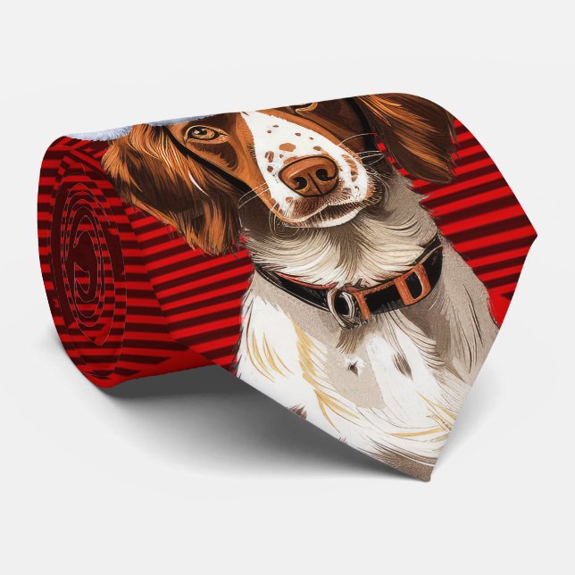 Corbata Brittany Spaniel Dog Red Buffalo Navidades con tra (Enrollado)