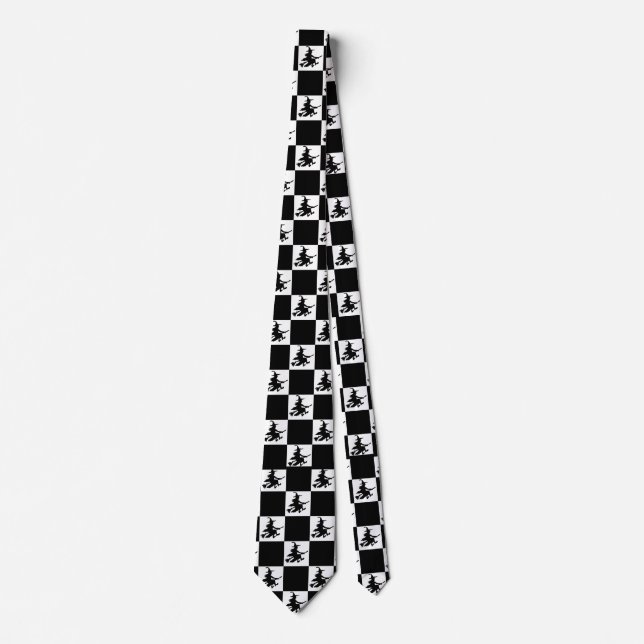 Corbata Brujas Negras Cuadros Negros y Blancos (Anverso)