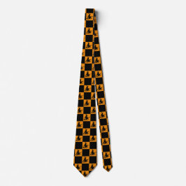 Corbata Brujas Negras Cuadros Negros y Naranjas
