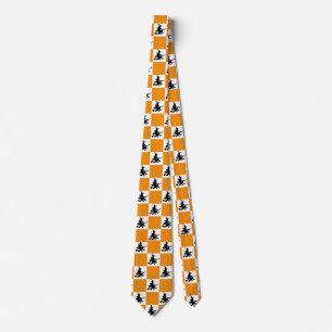 Corbata Brujas Negras Naranja y Cuadros Blancos