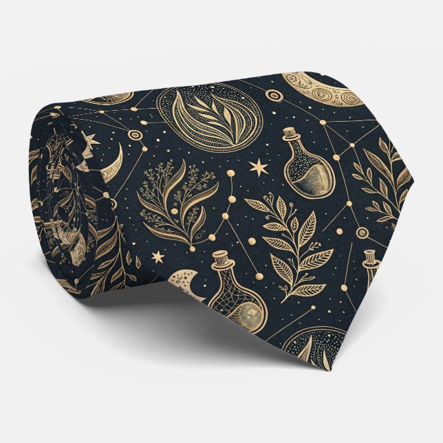 Corbata Brujería Celestial Mística - Botánica Dorada (Enrollado)