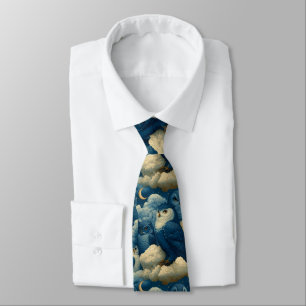 Corbata Brujo búho de nubes esponjosas arte azul celestial