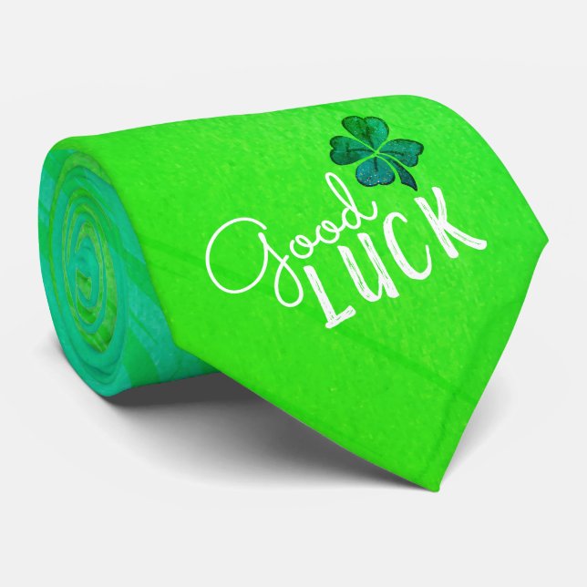 Corbata Buena Suerte Cuatro Leaf Clover Shamrock (Enrollado)