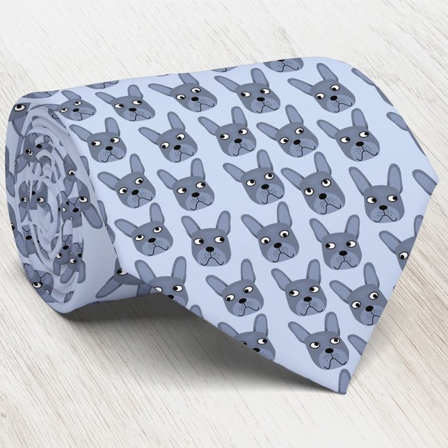 Corbata Bulldog azul francés de corcho (Blue French Bulldog fun dog art neck tie)