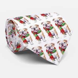 Corbata Bulldog de Navidad en copos de nieve