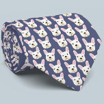 Corbata Bulldog francés blanco y crema con correa de cuell<br><div class="desc">Un divertido Bulldog francés blanco o crema,  o una estampada francesa en un fondo azul. Ideal para todos los amantes del perro,  los mascotas,  los caminantes de perros y los veterinarios. Arte original de Nic Squirrell.</div>