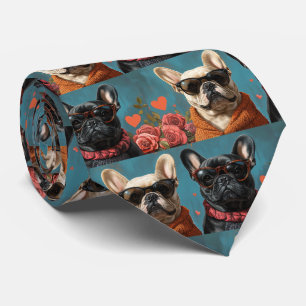 Corbata Bulldog Francés con Corazones Rosas Día de San Val