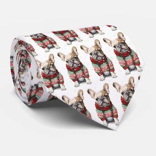Corbata Bulldog Francés de Navidad en copos de nieve