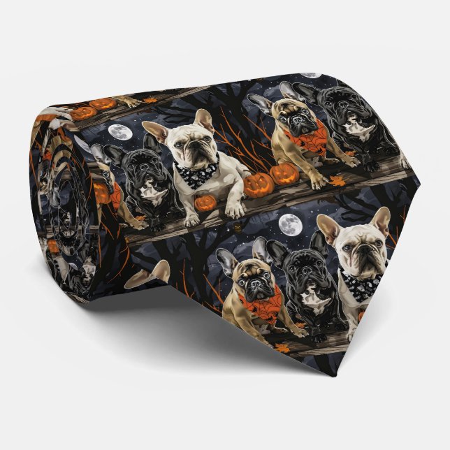 Corbata Bulldog francés Halloween Spooky (Enrollado)