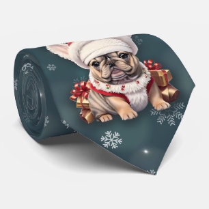 Corbata Bulldog francés lindo Santa Hat Feliz Navidad