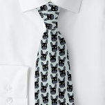 Corbata Bulldog francés negro azulado de cuello azul<br><div class="desc">Un pequeño y divertido Bulldog francés negro o patrón francés sobre un fondo azul de huevo de pato. Ideal para todos los amantes del perro,  los mascotas,  los caminantes de perros y los veterinarios. Arte original de Nic Squirrell.</div>