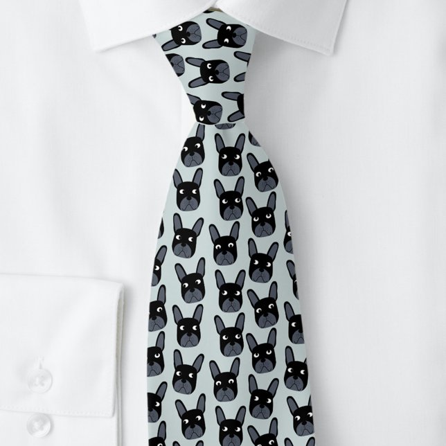 Corbata Bulldog francés negro azulado de cuello azul (French Bulldog fun neck tie for dog lovers)