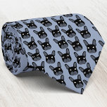 Corbata Bulldog francés negro azulado de cuello azul<br><div class="desc">Un pequeño y divertido Bulldog francés negro o patrón francés sobre un fondo azul de huevo de pato. Ideal para todos los amantes del perro,  los mascotas,  los caminantes de perros y los veterinarios. Arte original de Nic Squirrell.</div>