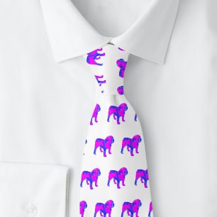 Corbata Bulldog Inglés Perro Lindo Silueta Rosa Blanca