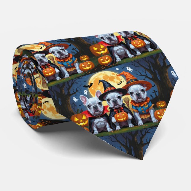 Corbata Bulldoges franceses Calabaza Halloween Divertido (Enrollado)
