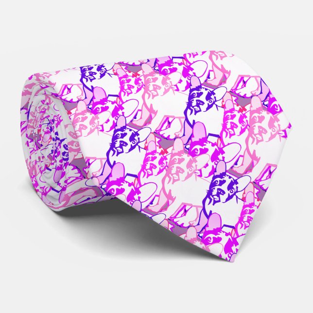 Corbata Bulldogs franceses rosa púrpura blanco (Enrollado)