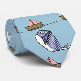Corbata Buque De Papel Y Ballena Azul Origami