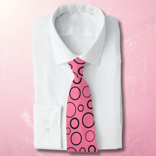 Corbata Burbujas y anillos, círculos negros sobre rosa