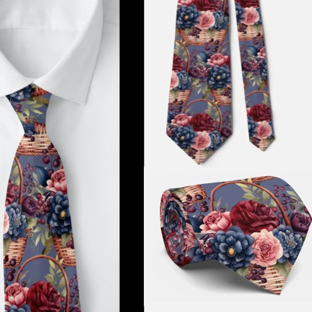 Corbata Burdeos Azul Periwinkle Rosado Floral (Subido por el creador)