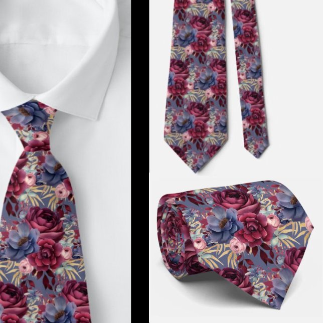 Corbata Burdeos Azul Periwinkle Rosado Rosa Floral (Subido por el creador)