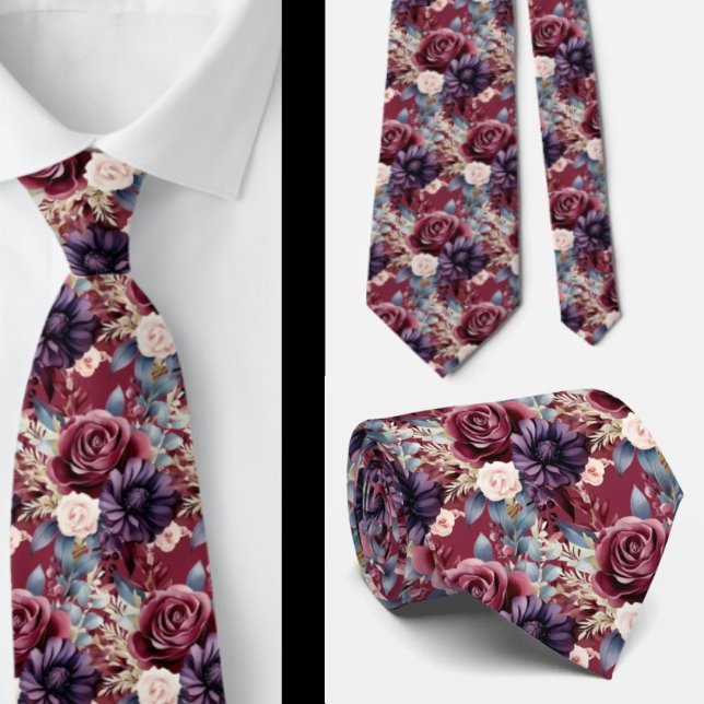Corbata Burdeos Azul Periwinkle Rosado Rosa Floral (Subido por el creador)