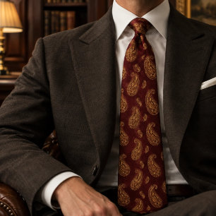 Corbata Burgundy Antiguo Dorado Ornate Paisley Herencia
