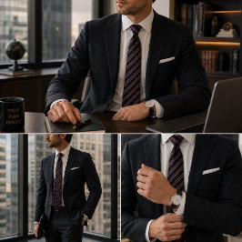 Corbata Burgundy Clásico, Negro y Dorado con Rayas Diagona