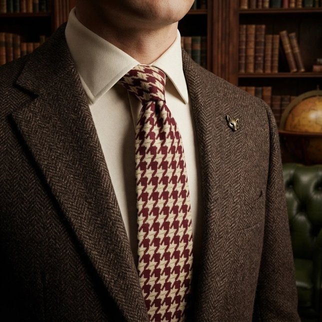 Corbata Burgundy Cream Clásico Houndstooth  (Subido por el creador)