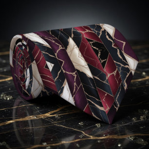 Corbata Burgundy de lujo Navy y Gold Marble Geométrico