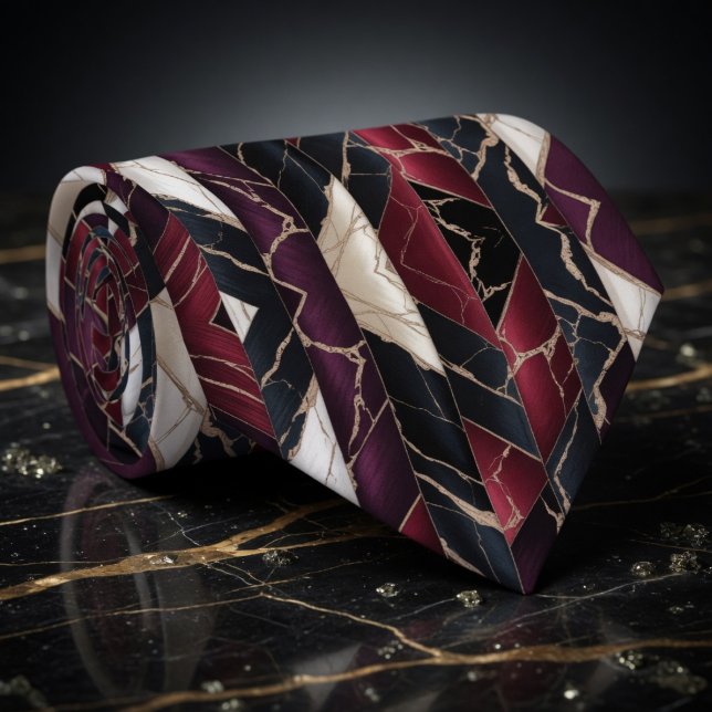 Corbata Burgundy de lujo Navy y Gold Marble Geométrico (Subido por el creador)