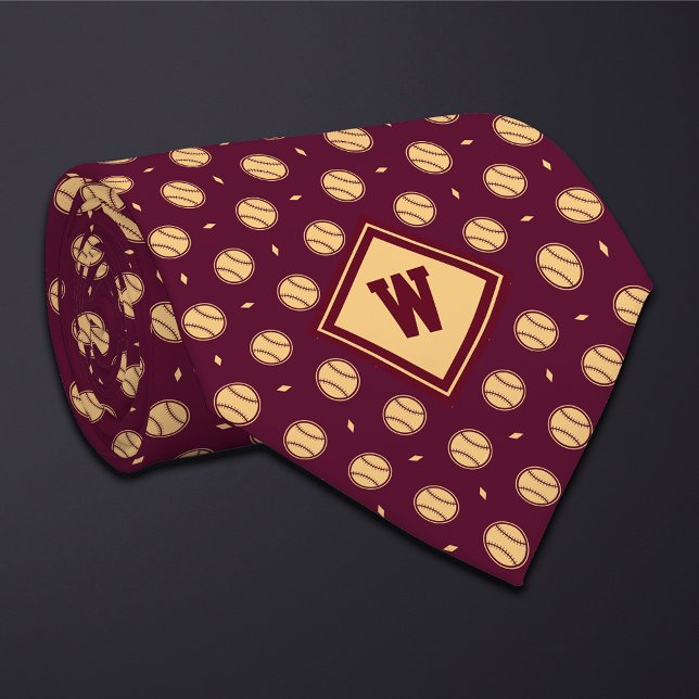 Corbata Burgundy Gold Baseball Icon Necktie (Subido por el creador)