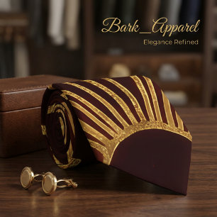 Corbata Burgundy & Gold Patrón Geométrico Art Deco Formal 