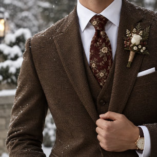Corbata Burgundy Marfil Floral Heritage Invernal
