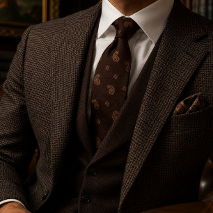 Corbata Burgundy Paisley Herringbone Tweed Dinero Antiguo