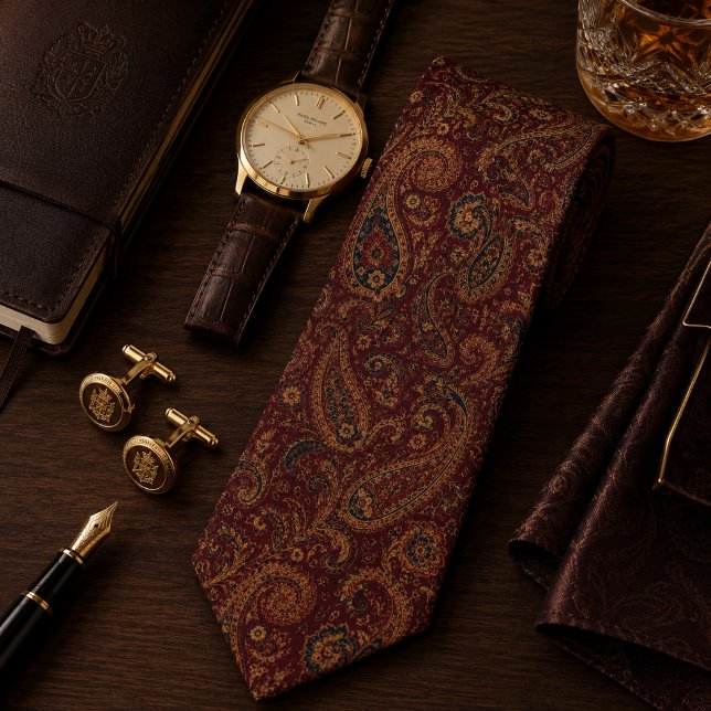Corbata Burgundy Real Paisley Lujo Estilo Antiguo (Subido por el creador)