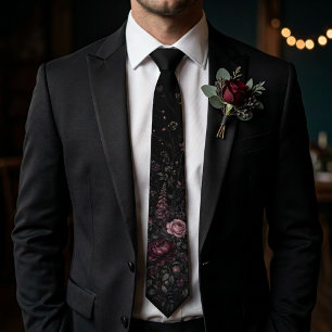 Corbata Burgundy Romántico Oscuro y Rosa Polvorienta Flora