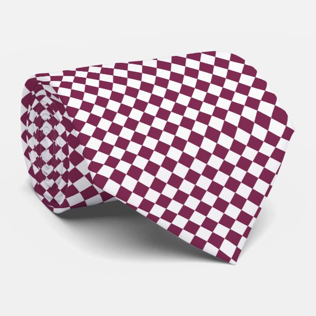 Corbata Burgundy White Checker Diamond Pattern (Enrollado)
