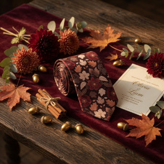 Corbata Burgundy Wildflower & Autumn Leaves Rich Copper
