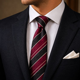 Corbata Burgundy y rayas diagonales negras con finas rayas