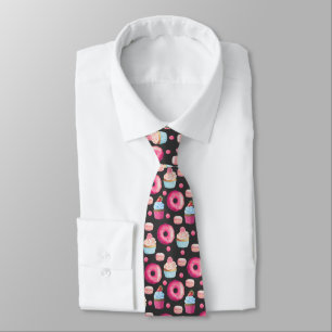 Corbata Burudes Macarons Cupcake Pattern On Black