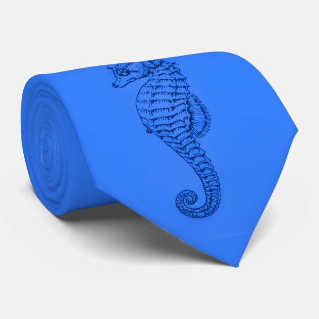 Corbata caballito de mar gráfico en azul (Enrollado)