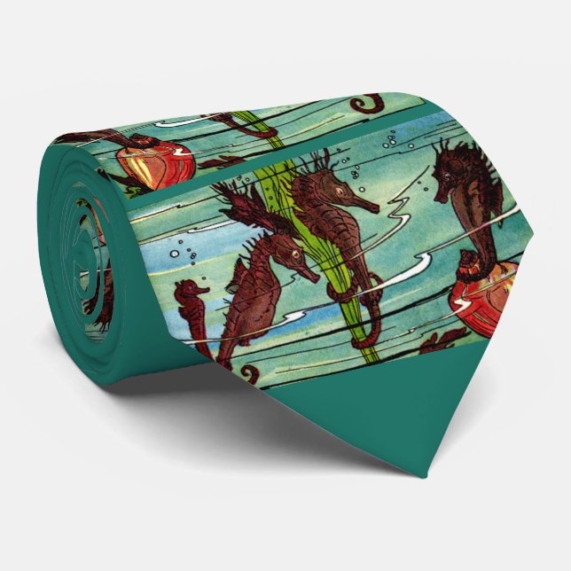 Corbata caballitos de mar estampado (Enrollado)