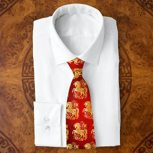 Corbata Caballo Pan de Oro Rojo Año Nuevo Lunar Chino 2026