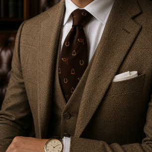 Corbata Caballos de caza con herradura de tweed Herringbon